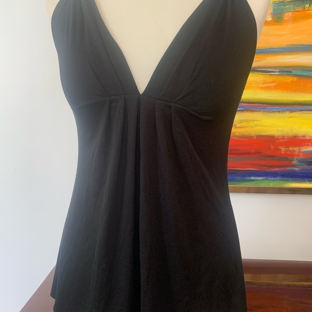 Mink Brand Black Knotted Strappy  Sleeveless NWT Empire Waist Pleated Top Sz S